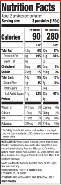 Fudgy Pop Fudgin' Berry Nutrition Label