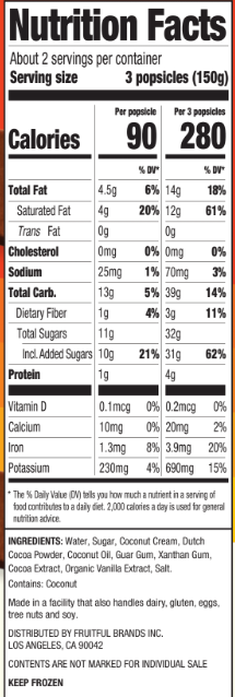 Fudgy Pop Fudgin' Fudgy Nutrition Label