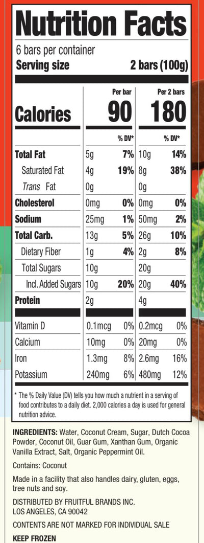 nutrition label of Fudgin' Minty rich vegan fudge bars